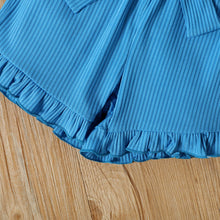 Load image into Gallery viewer, Girls Ribbed Top and Belted Ruffle Hem Shorts Set