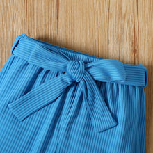Load image into Gallery viewer, Girls Ribbed Top and Belted Ruffle Hem Shorts Set