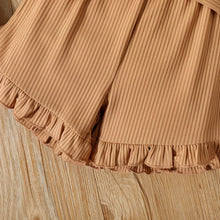 Load image into Gallery viewer, Girls Ribbed Top and Belted Ruffle Hem Shorts Set
