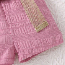 Load image into Gallery viewer, Kids Textured Bow Detail Top and Belted Shorts Set