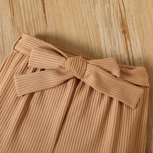 Load image into Gallery viewer, Girls Ribbed Top and Belted Ruffle Hem Shorts Set