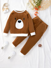 Load image into Gallery viewer, Kids Bear Applique Corduroy Pullover and Joggers Set