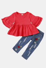 Load image into Gallery viewer, Toddler Girls&#39; Peplum Top and Embroidered Jeans set
