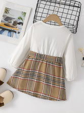 Load image into Gallery viewer, Girls Spliced Plaid Tie Waist Dress
