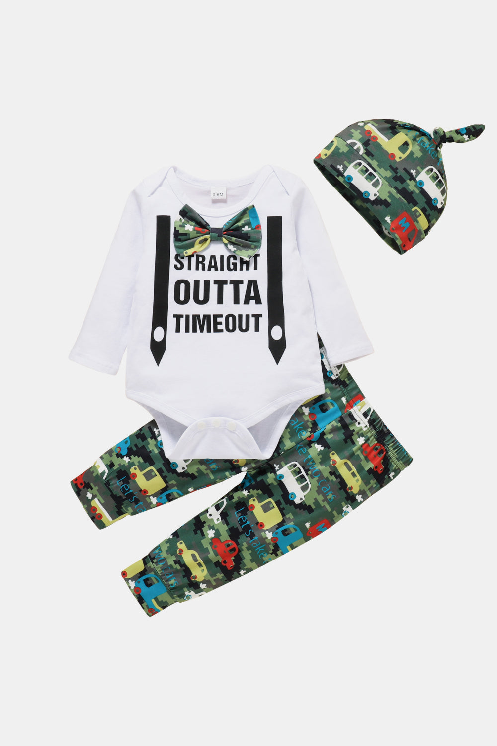 Baby Boy Graphic Bodysuit and Car Print Pants Set