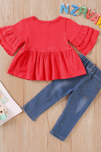 Load image into Gallery viewer, Toddler Girls&#39; Peplum Top and Embroidered Jeans set
